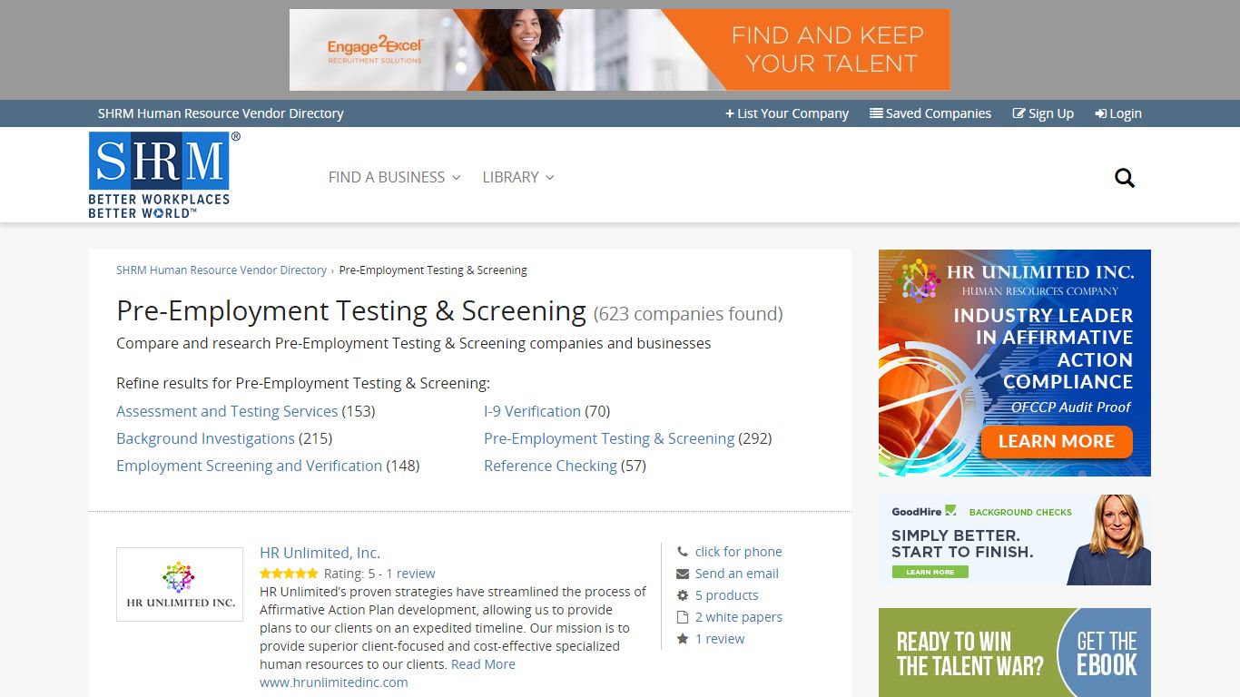 Pre-Employment Testing & Screening (623 companies found) - SHRM